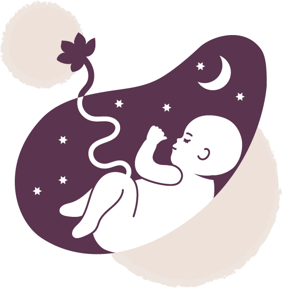 Zufriedenes Baby in einer Fruchtblase liegend.